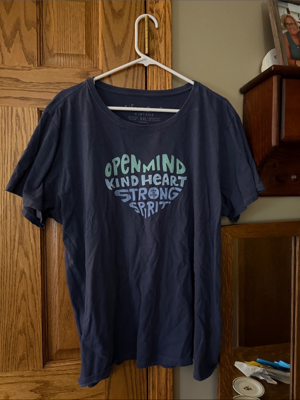 Life Is Good Navy Short Sleeve Tee with Mint & Light Blue Heart Graphic